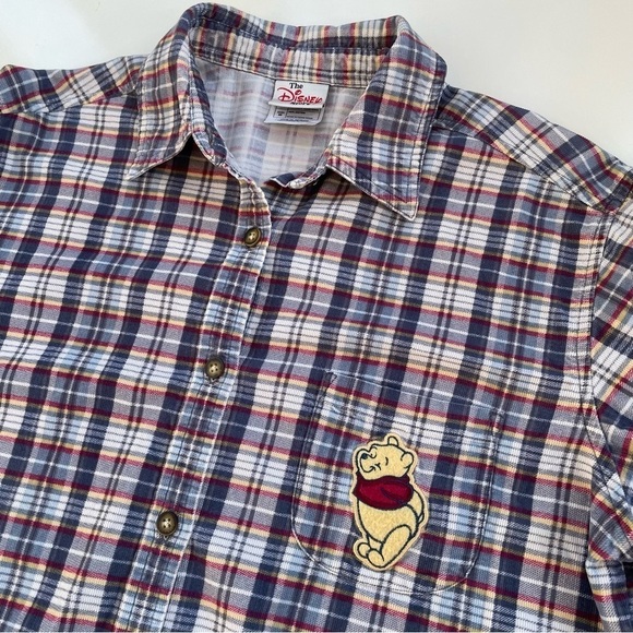 Vintage Disney Store Blue White Plaid Winnie the Pooh Corduroy Shirt Medium - Picture 4 of 8